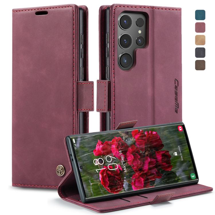 ForSamsung Galaxy S24 Ultra 5G CaseMe 013 Multifunctional Horizontal Flip Leather Phone Case(Wine Red) by CaseMe