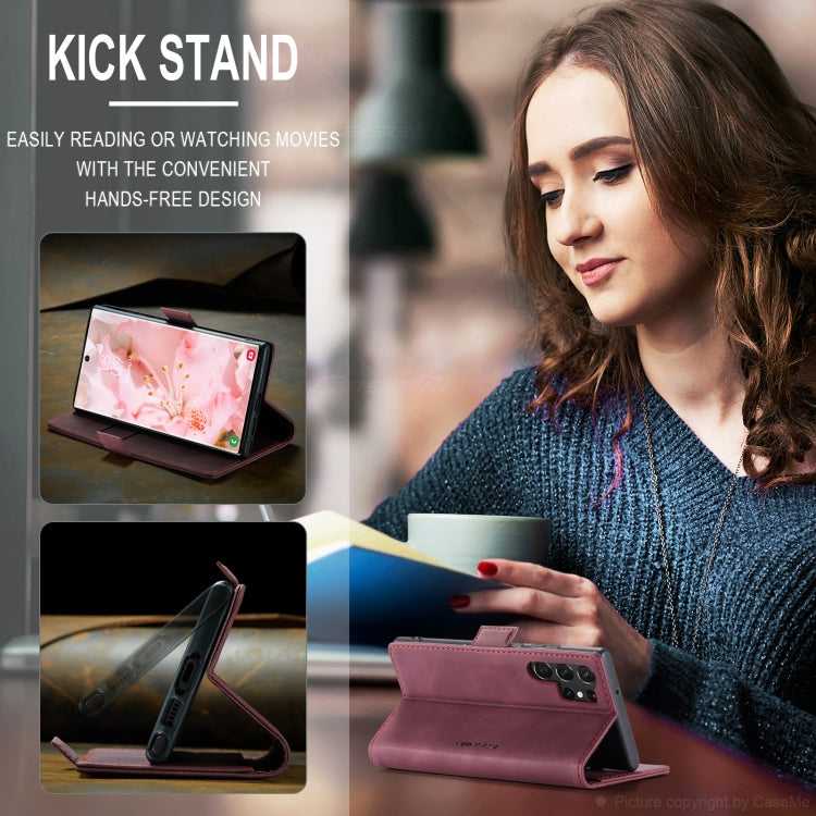 ForSamsung Galaxy S24 Ultra 5G CaseMe 013 Multifunctional Horizontal Flip Leather Phone Case(Wine Red) by CaseMe