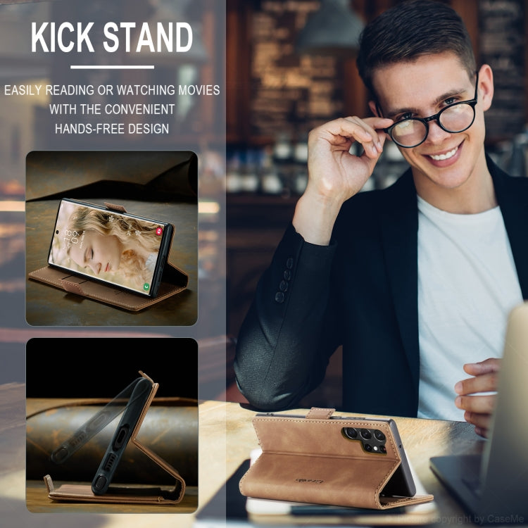 ForSamsung Galaxy S24 Ultra 5G CaseMe 013 Multifunctional Horizontal Flip Leather Phone Case(Brown) by CaseMe