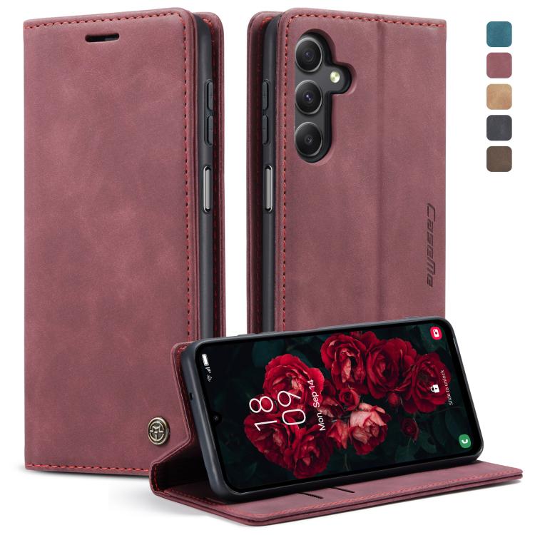 For Samsung Galaxy A25 5G CaseMe 013 Multifunctional Horizontal Flip Leather Phone Case(Wine Red) by CaseMe