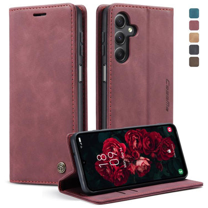 For Samsung Galaxy A25 5G CaseMe 013 Multifunctional Horizontal Flip Leather Phone Case(Wine Red) by CaseMe