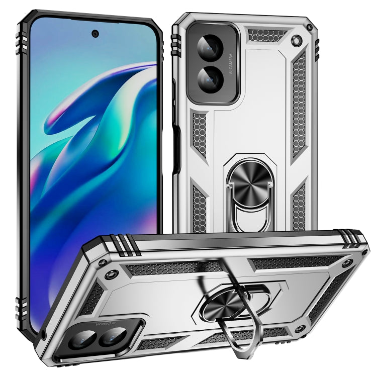 For Motorola Moto G Power 5G 2024 Shockproof TPU + PC Phone Case with Holder(Silver) - Motorola Cases by buy2fix | Online Shopping UK | buy2fix