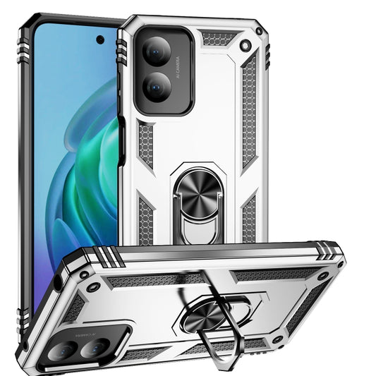 For Motorola Moto G Play 4G 2024 Shockproof TPU + PC Phone Case with Holder(Silver) - Motorola Cases by buy2fix | Online Shopping UK | buy2fix