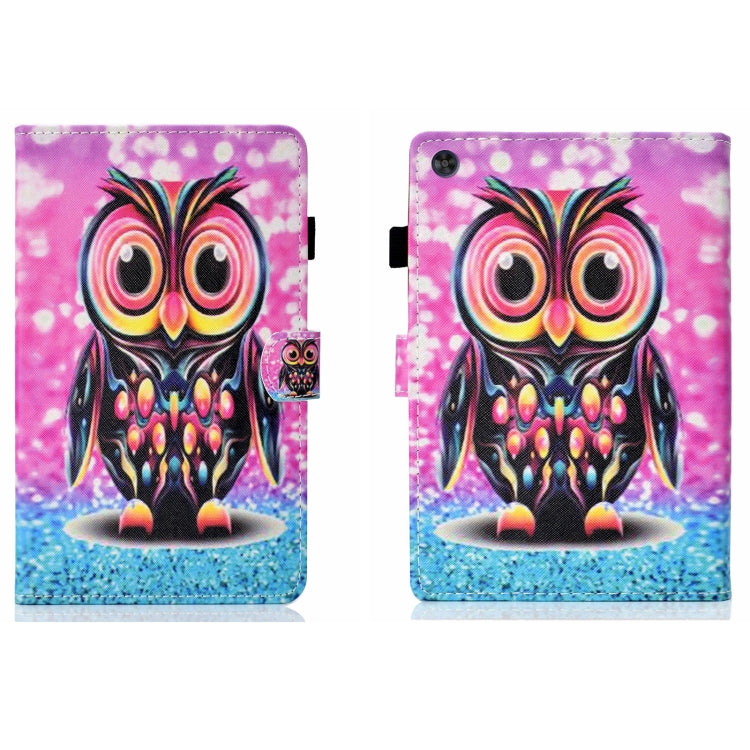 For Samsung Galaxy Tab A11 / A9 Coloured Drawing Stitching Flip PU Tablet Case with Sleep / Wake-up Function(Owl) by buy2fix