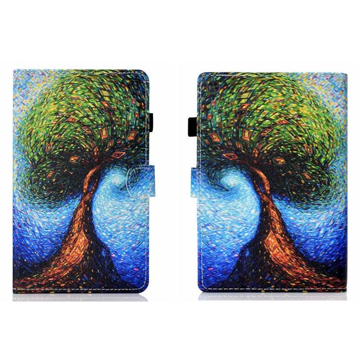 For Samsung Galaxy Tab A11 / A9 Coloured Drawing Stitching Flip PU Tablet Case with Sleep / Wake-up Function(Abstract Tree) by buy2fix