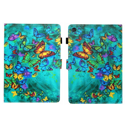 For Samsung Galaxy Tab A11+ / A9+ Coloured Drawing Stitching Flip PU Tablet Case with Sleep / Wake-up Function(Green Butterfly) by buy2fix