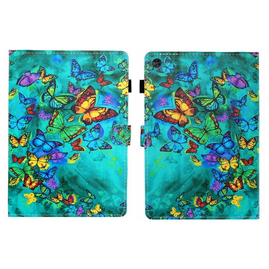 For Samsung Galaxy Tab A11+ / A9+ Coloured Drawing Stitching Flip PU Tablet Case with Sleep / Wake-up Function(Green Butterfly) by buy2fix