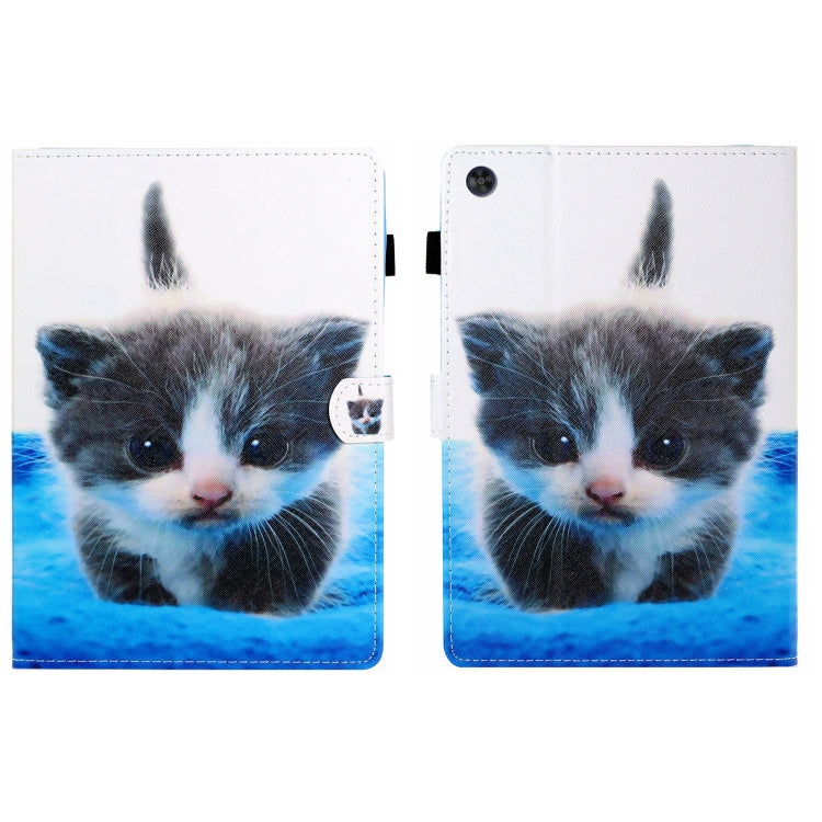 For Samsung Galaxy Tab A11+ / A9+ Coloured Drawing Stitching Flip PU Tablet Case with Sleep / Wake-up Function(Blue White Cat) by buy2fix