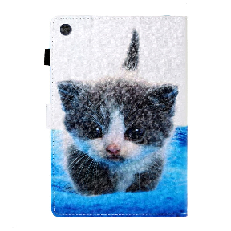 For Samsung Galaxy Tab A11+ / A9+ Coloured Drawing Stitching Flip PU Tablet Case with Sleep / Wake-up Function(Blue White Cat) by buy2fix