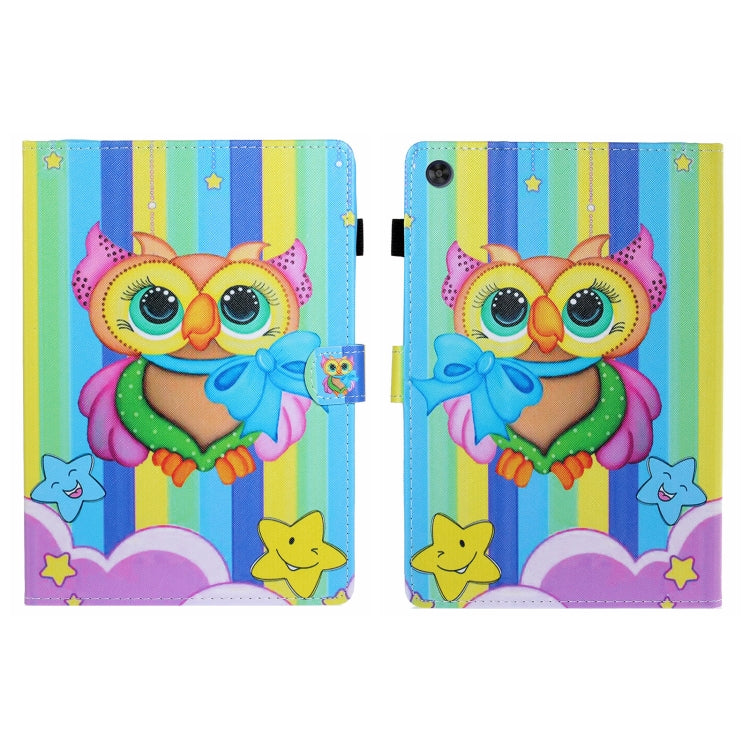 For Samsung Galaxy Tab A11+ / A9+ Coloured Drawing Stitching Flip PU Tablet Case with Sleep / Wake-up Function(Rainbow Owl) by buy2fix