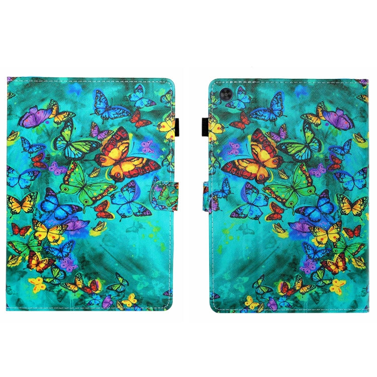 For Samsung Galaxy Tab A11 / A9 Coloured Drawing Stitching Flip PU Tablet Case with Sleep / Wake-up Function(Green Butterfly) by buy2fix