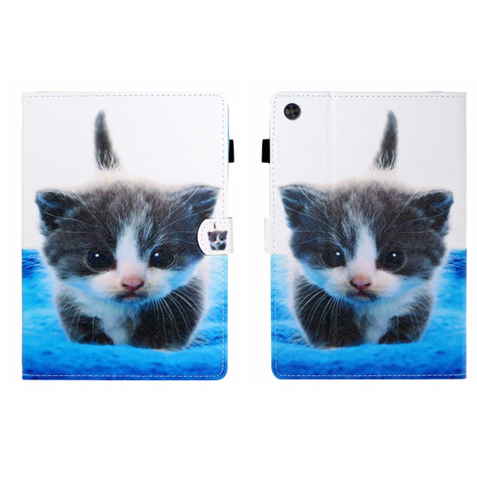 For Samsung Galaxy Tab A11 / A9 Coloured Drawing Stitching Flip PU Tablet Case with Sleep / Wake-up Function(Blue White Cat) by buy2fix