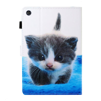 For Samsung Galaxy Tab A11 / A9 Coloured Drawing Stitching Flip PU Tablet Case with Sleep / Wake-up Function(Blue White Cat) by buy2fix