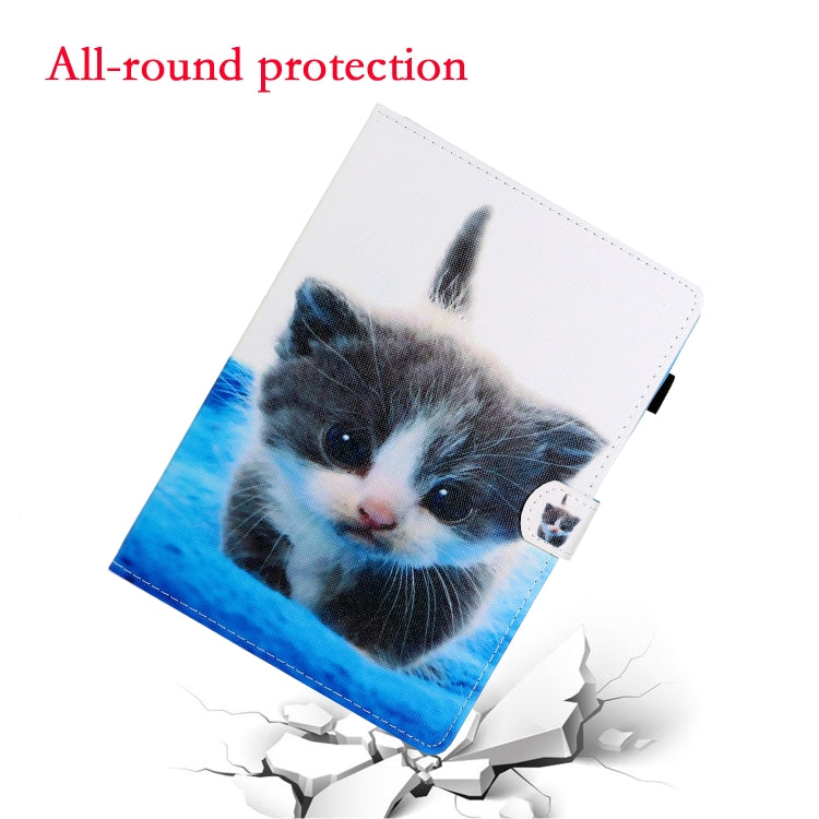 For Samsung Galaxy Tab A11 / A9 Coloured Drawing Stitching Flip PU Tablet Case with Sleep / Wake-up Function(Blue White Cat) by buy2fix