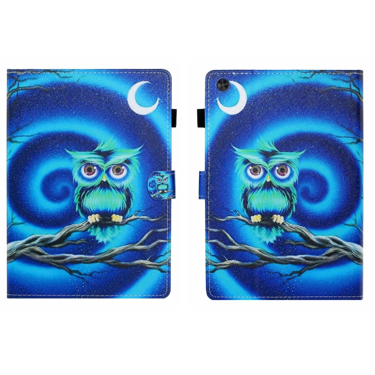For Samsung Galaxy Tab A11 / A9 Coloured Drawing Stitching Flip PU Tablet Case with Sleep / Wake-up Function(Moon Owl) by buy2fix