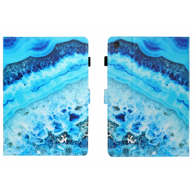 For Samsung Galaxy Tab A11 / A9 Coloured Drawing Stitching Flip PU Tablet Case with Sleep / Wake-up Function(Blue Marble) by buy2fix