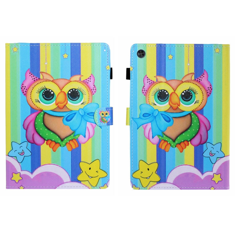 For Samsung Galaxy Tab A11 / A9 Coloured Drawing Stitching Flip PU Tablet Case with Sleep / Wake-up Function(Rainbow Owl) by buy2fix