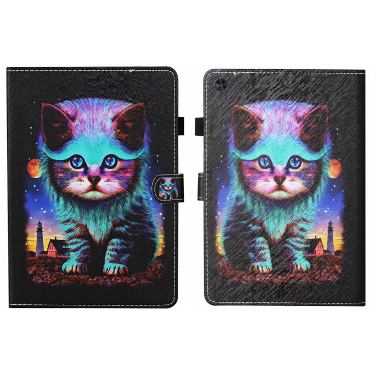 For Samsung Galaxy Tab A11+ / A9+ Coloured Drawing Stitching Smart Leather Tablet Case with Sleep / Wake-up Function(Night Cat) by buy2fix