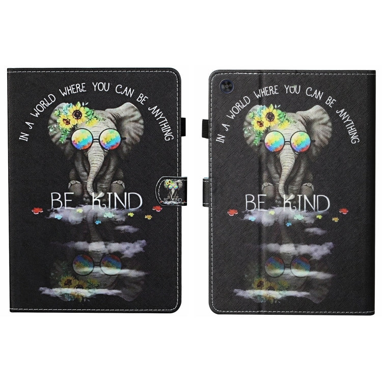 For Samsung Galaxy Tab A11+ / A9+ Coloured Drawing Stitching Smart Leather Tablet Case with Sleep / Wake-up Function(Glasses Elephant) by buy2fix