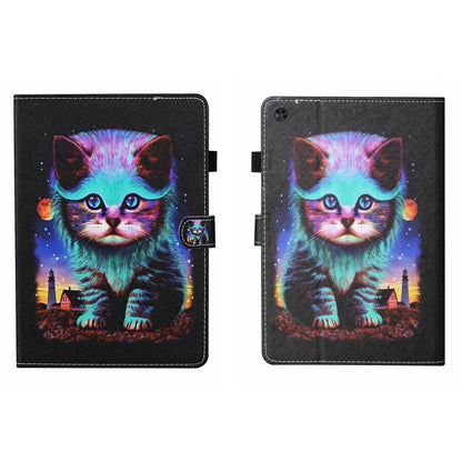 For Samsung Galaxy Tab A11 / A9 Coloured Drawing Stitching Smart Leather Tablet Case with Sleep / Wake-up Function(Night Cat) by buy2fix