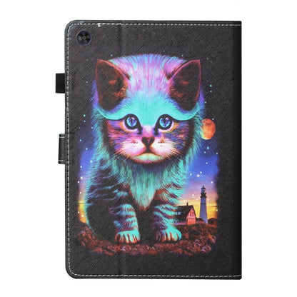 For Samsung Galaxy Tab A11 / A9 Coloured Drawing Stitching Smart Leather Tablet Case with Sleep / Wake-up Function(Night Cat) by buy2fix