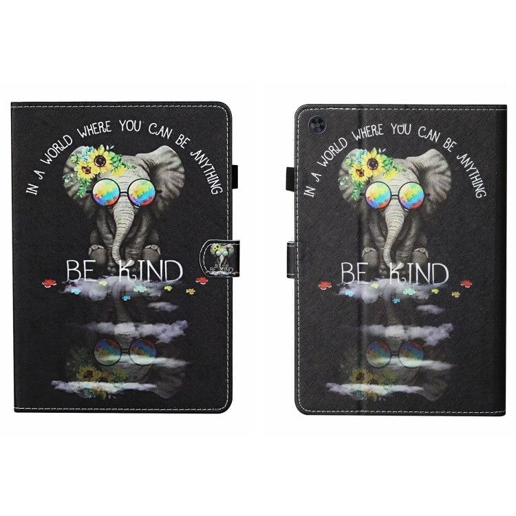 For Samsung Galaxy Tab A11 / A9 Coloured Drawing Stitching Smart Leather Tablet Case with Sleep / Wake-up Function(Glasses Elephant) by buy2fix