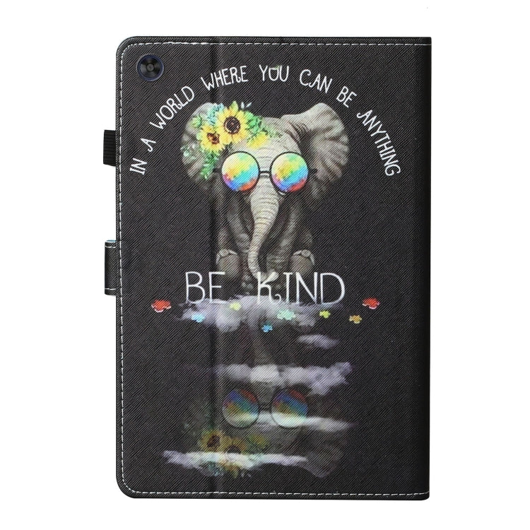 For Samsung Galaxy Tab A11 / A9 Coloured Drawing Stitching Smart Leather Tablet Case with Sleep / Wake-up Function(Glasses Elephant) by buy2fix