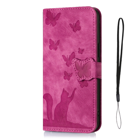 For Samsung Galaxy S21 Ultra 5G Butterfly Cat Embossing Flip Leather Phone Case(Pink) by buy2fix