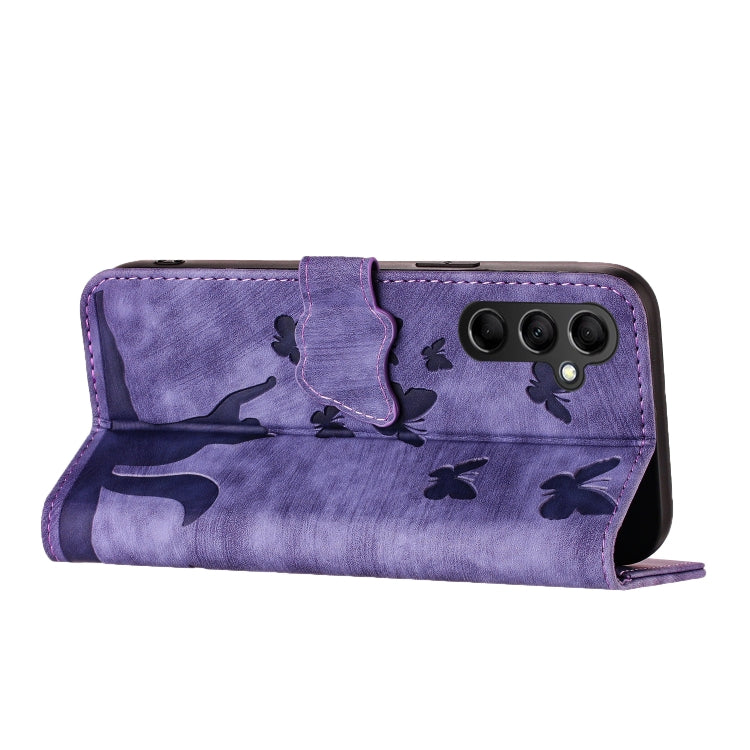For Samsung Galaxy S23 FE 5G Butterfly Cat Embossing Flip Leather Phone Case(Purple) - Galaxy S23 FE 5G Cases by buy2fix | Online Shopping UK | buy2fix
