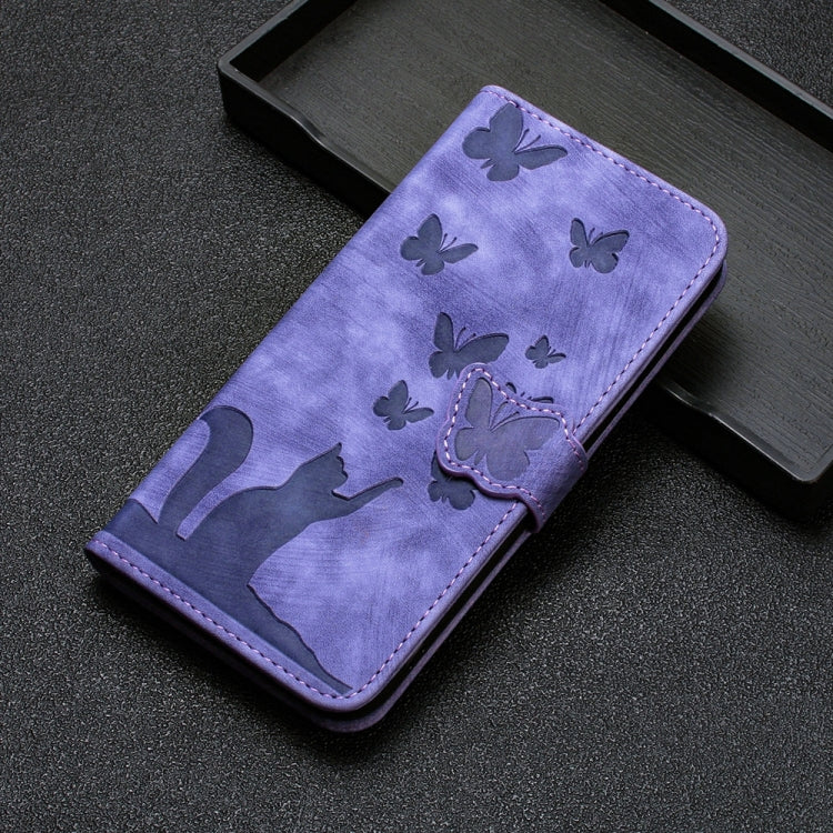 For Samsung Galaxy A55 Butterfly Cat Embossing Flip Leather Phone Case(Purple) - Galaxy Phone Cases by buy2fix | Online Shopping UK | buy2fix