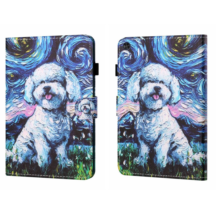 For Samsung Galaxy Tab A11+ / A9+ Coloured Drawing Stitching Flip PU Tablet Case with Sleep / Wake-up Function(Oil Painting Dog) by buy2fix