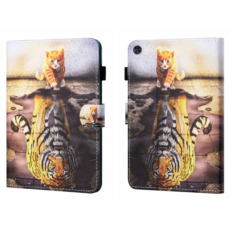 For Samsung Galaxy Tab A11+ / A9+ Coloured Drawing Stitching Flip PU Tablet Case with Sleep / Wake-up Function(Cat and Tiger) by buy2fix