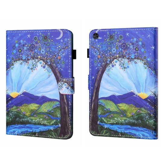 For Samsung Galaxy Tab A11+ / A9+ Coloured Drawing Stitching Flip PU Tablet Case with Sleep / Wake-up Function(Sunrise and Tree) by buy2fix