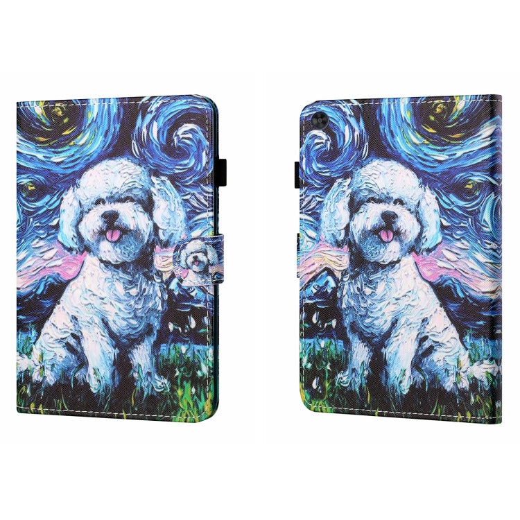 For Samsung Galaxy Tab A11 / A9 Coloured Drawing Stitching Flip PU Tablet Case with Sleep / Wake-up Function(Oil Painting Dog) by buy2fix