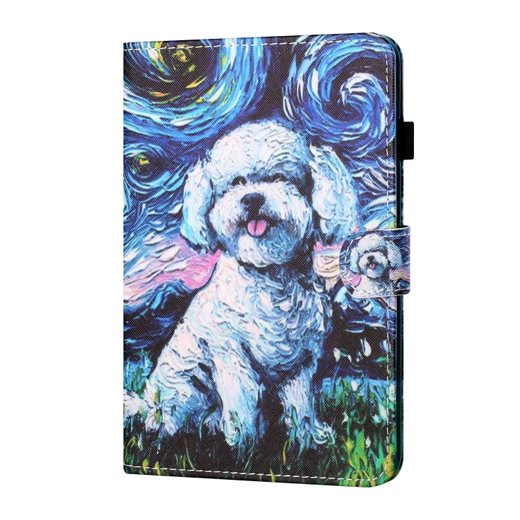 For Samsung Galaxy Tab A11 / A9 Coloured Drawing Stitching Flip PU Tablet Case with Sleep / Wake-up Function(Oil Painting Dog) by buy2fix