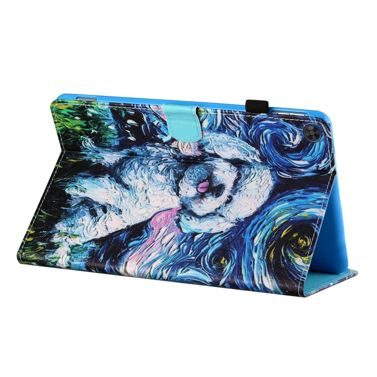 For Samsung Galaxy Tab A11 / A9 Coloured Drawing Stitching Flip PU Tablet Case with Sleep / Wake-up Function(Oil Painting Dog) by buy2fix