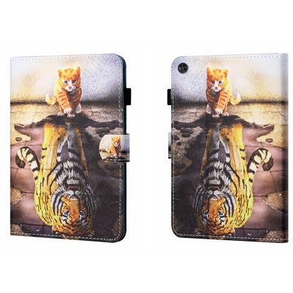 For Samsung Galaxy Tab A11 / A9 Coloured Drawing Stitching Flip PU Tablet Case with Sleep / Wake-up Function(Cat and Tiger) by buy2fix