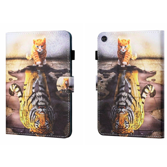 For Samsung Galaxy Tab A11 / A9 Coloured Drawing Stitching Flip PU Tablet Case with Sleep / Wake-up Function(Cat and Tiger) by buy2fix