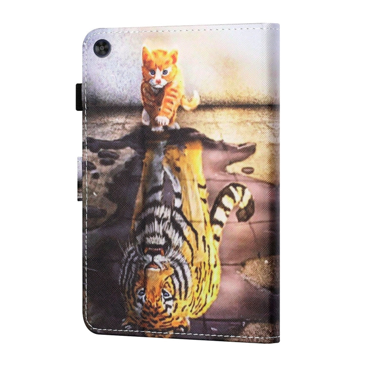 For Samsung Galaxy Tab A11 / A9 Coloured Drawing Stitching Flip PU Tablet Case with Sleep / Wake-up Function(Cat and Tiger) by buy2fix