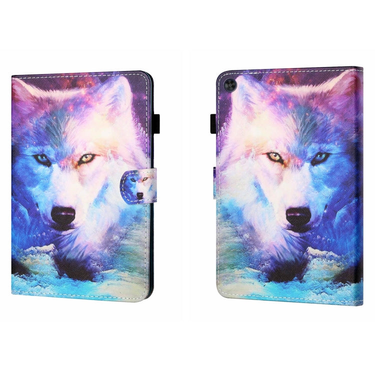 For Samsung Galaxy Tab A11 / A9 Coloured Drawing Stitching Flip PU Tablet Case with Sleep / Wake-up Function(Wolf) by buy2fix