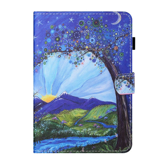 For Samsung Galaxy Tab A11 / A9 Coloured Drawing Stitching Flip PU Tablet Case with Sleep / Wake-up Function(Sunrise and Tree) by buy2fix