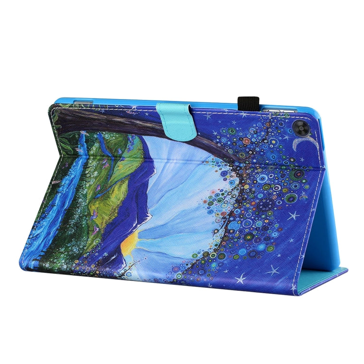 For Samsung Galaxy Tab A11 / A9 Coloured Drawing Stitching Flip PU Tablet Case with Sleep / Wake-up Function(Sunrise and Tree) by buy2fix
