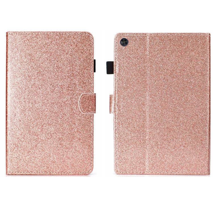For Samsung Galaxy Tab A11 / A9 Glitter Powder Smart PU Tablet Case with Sleep / Wake-up Function(Rose Gold) by buy2fix