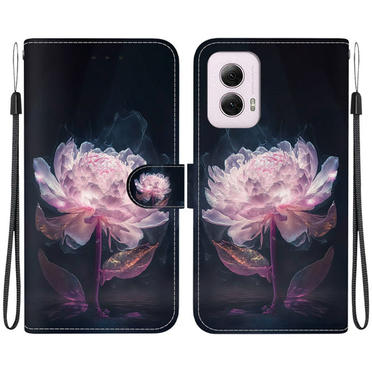 For Motorola Moto G Power 5G 2024 Crystal Texture Colored Drawing Leather Phone Case(Purple Peony) - Motorola Cases by buy2fix | Online Shopping UK | buy2fix