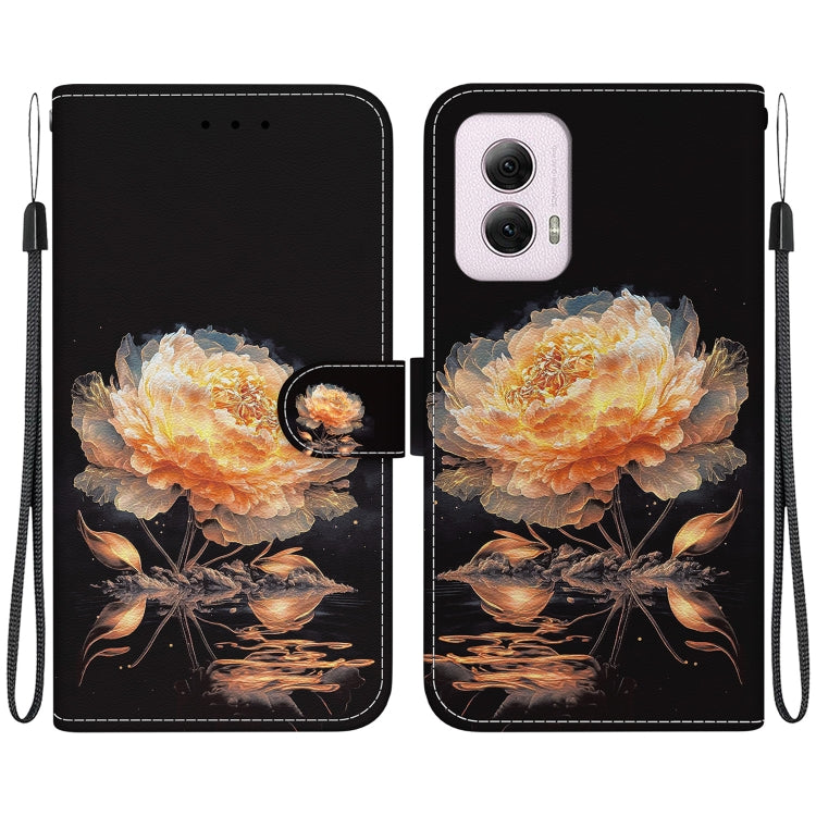 For Motorola Moto G Power 5G 2024 Crystal Texture Colored Drawing Leather Phone Case(Gold Peony) - Motorola Cases by buy2fix | Online Shopping UK | buy2fix