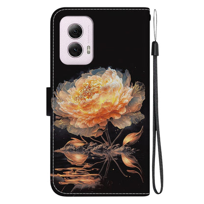 For Motorola Moto G Power 5G 2024 Crystal Texture Colored Drawing Leather Phone Case(Gold Peony) - Motorola Cases by buy2fix | Online Shopping UK | buy2fix