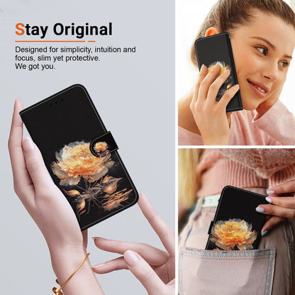 For Motorola Moto G Power 5G 2024 Crystal Texture Colored Drawing Leather Phone Case(Gold Peony) - Motorola Cases by buy2fix | Online Shopping UK | buy2fix