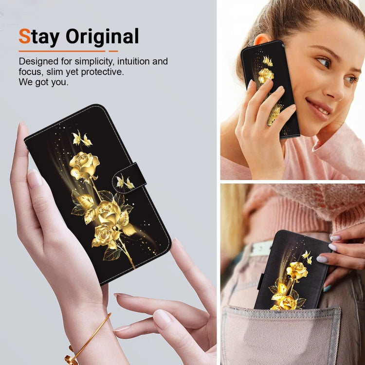 For Motorola Moto G Power 5G 2024 Crystal Texture Colored Drawing Leather Phone Case(Gold Butterfly Rose) - Motorola Cases by buy2fix | Online Shopping UK | buy2fix