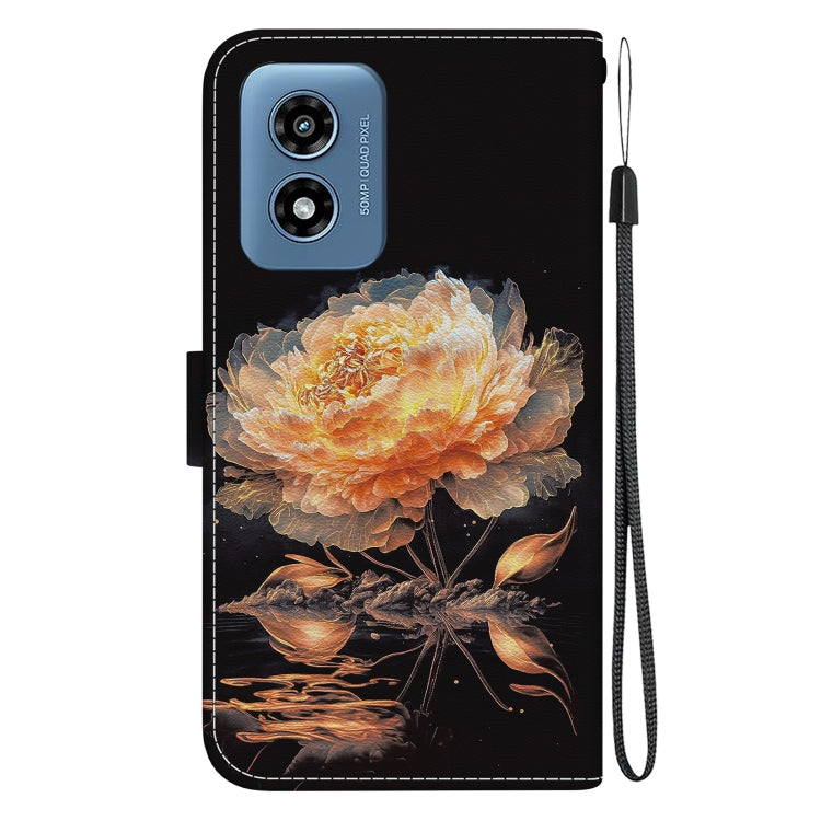 For Motorola Moto G Play 4G 2024 Crystal Texture Colored Drawing Leather Phone Case(Gold Peony) - Motorola Cases by buy2fix | Online Shopping UK | buy2fix