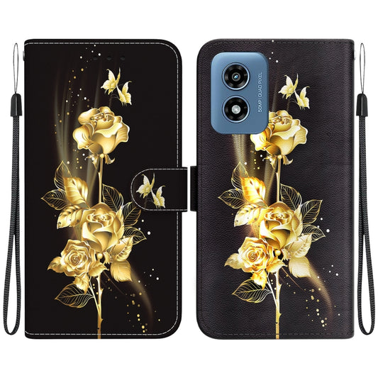 For Motorola Moto G Play 4G 2024 Crystal Texture Colored Drawing Leather Phone Case(Gold Butterfly Rose) - Motorola Cases by buy2fix | Online Shopping UK | buy2fix